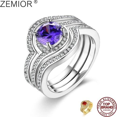 ZEMIOR Copper Rings For Women Inlay Purple And Red Zirconia 2 Color Simple Romantic 3 Layer Roun Rings Fashion Jewelry New Sale