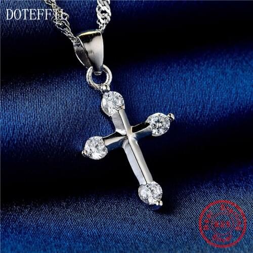 New Fashion 925 Sterling Silver Women Necklace Charm Jewelry AAA Zircon Cross Pendant Necklace