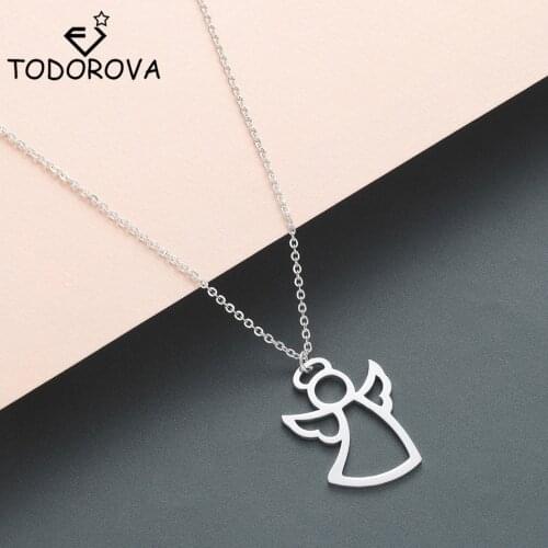 Todorova Women Angel Necklace Stainless Steel Minimalist Guardian Little Fairy Angel Wings Pendant Necklace Jewelry bijoux