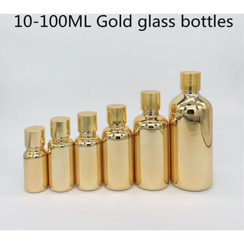 10ml 15ml 20ml 30ML 50ml 100ml gold Glass Bottle Vials Essential Oil Bottle with screw cap plug Perfume bottles 100pcs