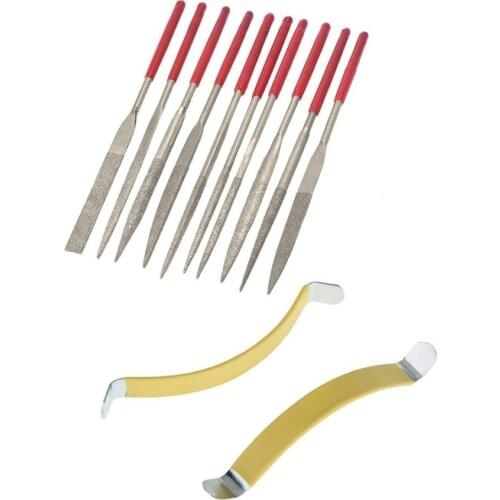 10Pcs Guitar Fret Nut Saddle Slot Pickguard Grinding File & 2Pcs Metal String Spreaders Guitar Luthier Tool Yellow