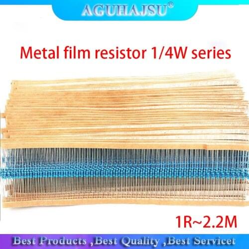100pcs Metal film resistor 1/4W series 1R~2.2M 1% resistance 10K 22K 47K 100K 100 220 1K5 100R 220R 1K 1.5K 2.2K 4.7K 4K7 ohm