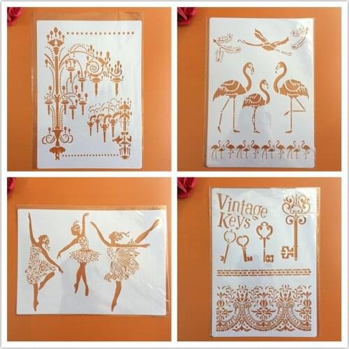 4pcs/set A4 Mandala Stencils Painting Coloring Embossing Scrapbook Album Decorative Template cake stencil crafts books