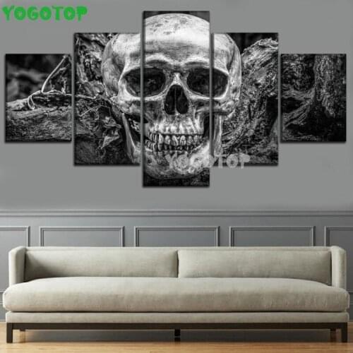 5 Panel Abstract Skull diy diamond painting 5D Full Drill Mosaic diamond embroidery Black and white art Halloween Gifts ML1558