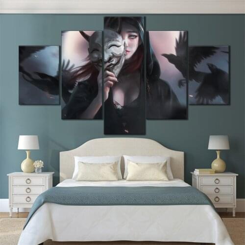 5 Pieces HD Canvas Painting Print Anime Beautiful Girl Picture For Modern Decorative Bedroom Living Room Home Wall Art Decor