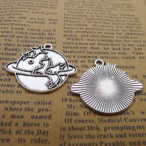 6 Pieces 28*33mm Mixed Alloy Antique Silver Color Planet UnicornCharms Vintage Bracelet Pendant Accessory For DIY Jewelry Making