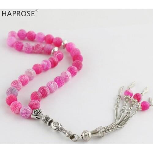 100% Natural agate Prayer Islamic Muslim tasbih Allah Rosary bracelets 33 beads rose Red Weathered agate stone Bracelet 6-10mm