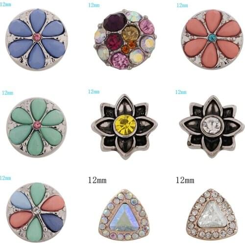 Flower 12mm Rhinestone Charms Metal snap button DIY jewelry KS2046