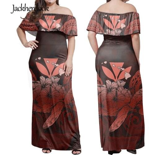 Jackherelook Vintage Red Polynesian Tribal Floral Brand Design Off Shoulder Maxi Long Dress for Womens Dresses Vestido de Mujer