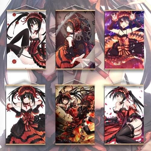 Home Decoration Modern Wall Art Picture Wooden Scroll Hanging Painting Hd Print Canvas Tokisaki Kurumi Poster For Living Room