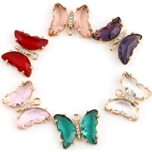 Doreen Box 2PCs Butterfly Charms Pendants Zinc Based Alloy & Acrylic Insect Charms Animal Multicolor for DIY Necklace 20x15mm