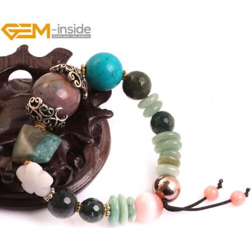 Gem-inside Natural Round Freeform Flower... Shape Handmade Bracelet Jewelry For Women Adjustable Length DIY Jewellery