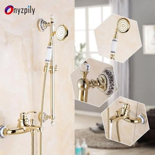 European Shower Faucet Home Rose Gold Bath Nozzle Set Copper Mixed Water Valve Shower Wall Mounted