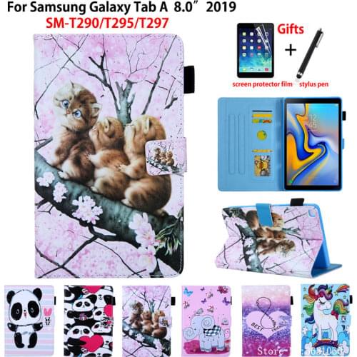 SM-T295 Case For samsung galaxy tab A 8.0 2019 SM-T290 T295 T297 Cover Funda Tablet Cartoon PU Leather Stand Shell Capa +Gift