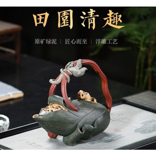 Clay pot imitation melon pot original ore section mud powder green clay teapot changyuehong handmade authentic tea set