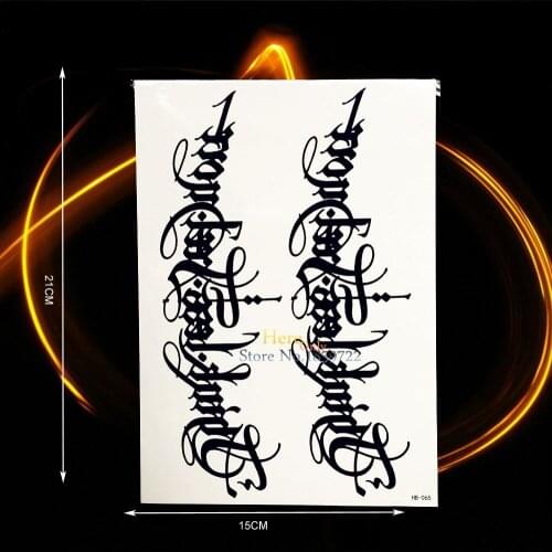 Henna Black Words Designs Temporary Tattoo Women Body Art Arm Sleeve Tattoo Paste 21x15CM Men Tattoo Shoulder Word Art Stickers