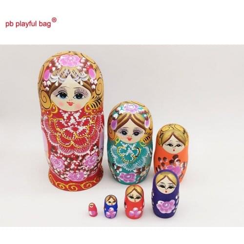 PB Playful bag Seven layer red gold silk girl Russian dolls wooden DIY childrens toy set crafts lovers birthday gift HG71