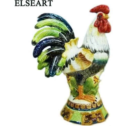 Ceramic big green cock statue with corn country style porcelain figurine for home decoration