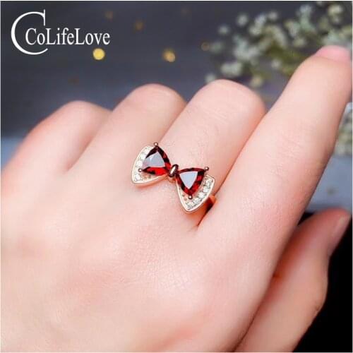 CoLife Jewelry 925 Silver Garnet Ring for Young Girl 5mm VVS Garnet Silver Ring Fashion Silver Garnet Jewelry Gemstone Ring