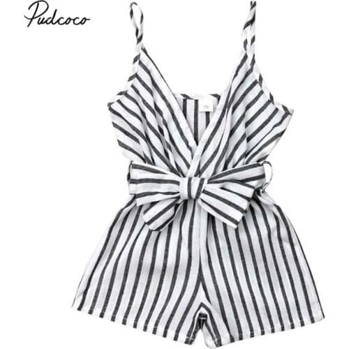 2019 Brand Newborn Infant Baby Girl Striped Clothes Strap Romper New Fashion Summer Bowknot Sleeveless Holiday Jumpsuit Playsuit