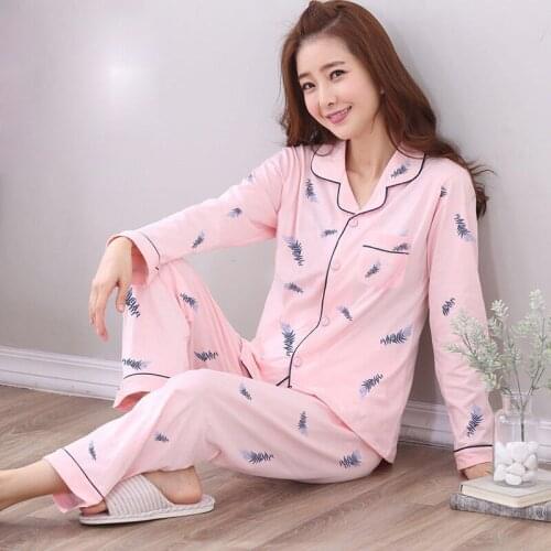 New Autumn Cotton Print Pajama Sets for Women Long Sleeve Sleepwear Suit Nightwear Loungewear Homewear Pijama Mujer Home Clothes