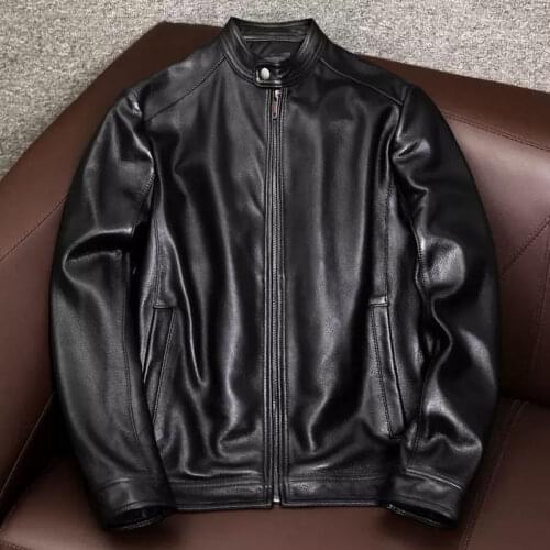 2021 Spring Autumn Men Genuine Leather Jacket Zipper Pockets New Slim Male Moto Cow Leather Jacket Fashion Biker Jackets A235
