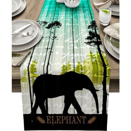 Forest Elephant Wood Grain Gradient Table Runner Home Dining Table Decor Placemat Hotel Wedding Table Decor Tablecloth