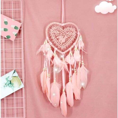 Dream Catcher 3 colors Heart Feather Beads Peach Wall Hanging Girl Room Window Decor Ornament Creative Peach Tassel