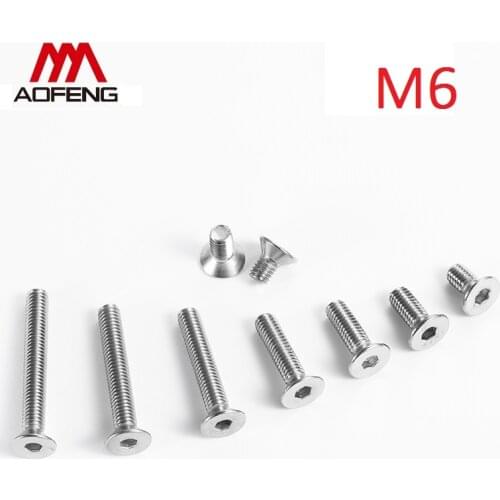304 Stianless Steel M6 Hexagon Socket Countersunk Flat Cap Head Screw M6 x 8 10 12 14 18 20 35 40 45 50 70 80 90 100mm