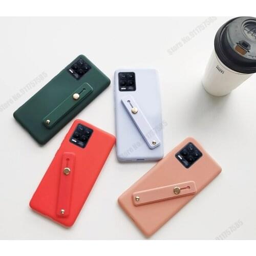 Matte Solid Color Silicone Phone Case For OPPO Realme 8 Pro Case Wristband Stand Holder Soft Back Cover For Realme C21 C20 Capa