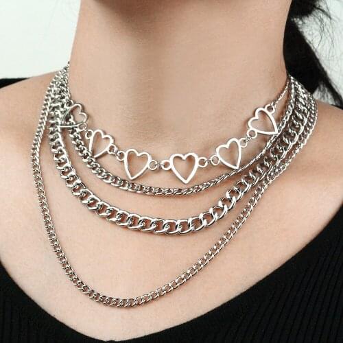 Multilayer Punk Necklace Suitable for Womens Heart Shape Multilayer Metal Necklace Accessories Party Jewelry Gift 2021
