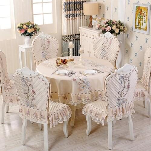 Fashion Home European Style Embroidered Dining Chair Cover Chair Back Elegant Round Tablecloth Chair Cushion