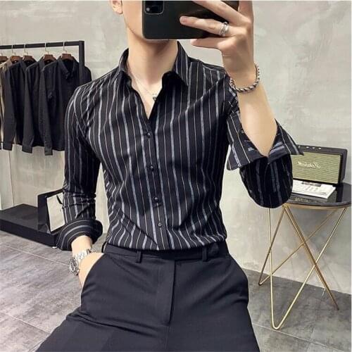 Mens Striped Shirt Spring 2021 New Fashion Slim Business Shirt Casual Long Sleeve Tuxedo Shirt High Quality Mens Clothing