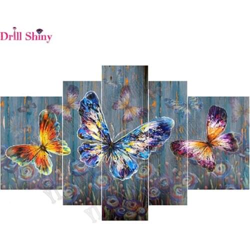 5pcs colorful butterflies full square Drill 5D Diy Diamond Painting Mosaic Resin Embroidery Needlework animal Cross Stitch Kits