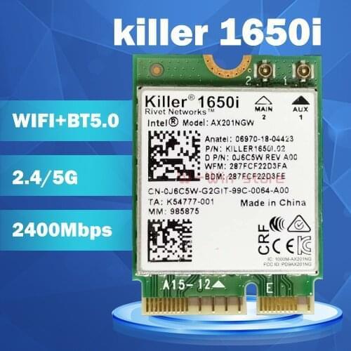 Killer 1650i AC Dual Band 2.4Gbps Wireless AX201NGW Wifi Card AX201NGW 802.11AX/A/B/G/N Bluetooth 5.0 Laptop for Windows 10
