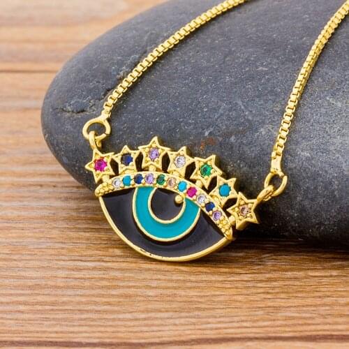 2020 New Fashion Ladies Gold Chain Colorful Rhinestone Evil Eye Choker Necklaces For Women Bohemian Charm Necklaces Pendant