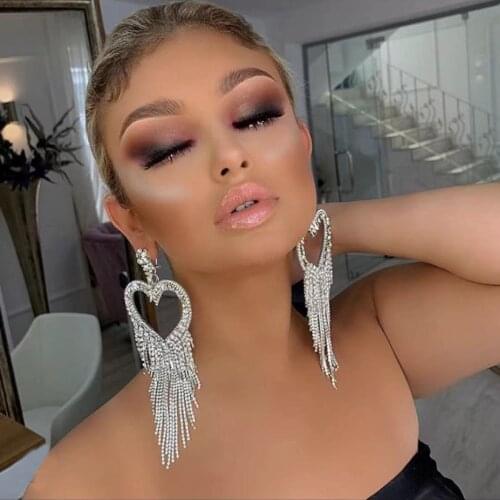 JIJIAWENHUA New Trend womens Love-shaped Rhinestone Claw Chain Tassel Pendant Earrings Dinner Party Fashion Jewelry Accessories