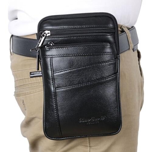 New Men Genuine Leather Cell Phone Case Waist Bag Purse Cover Pouch Cross Body Pack Fanny Mini fashion Shoulder Belt Bags