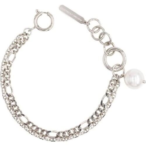 New metal chain gold-plated exaggerated double pearl pendant bracelet womens bracelet