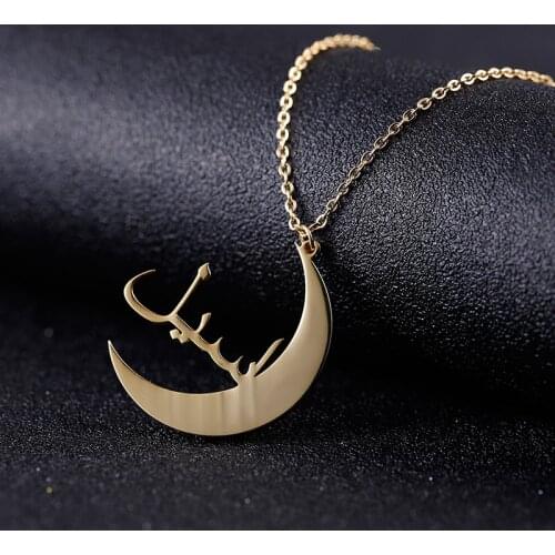 Custom Moon necklace Arabic Name Necklaces For Women Charm Jewelry Personalized Pendant Stainless steel Choker romantic Gifts