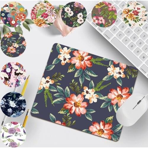 Portable Small Computer Mouse Pad Flower Pattern Print Series 25x21cm PU Leather Easy and Clean Smooth Gaming Mouse Pad