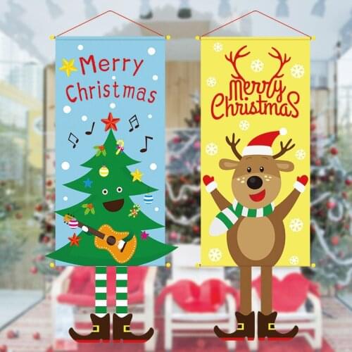 Merry Christmas Garden Wall Porch Door Santa Elk Wall Hanging Banner Xmas House Banner Happy New Year 2021 Decoration For Home