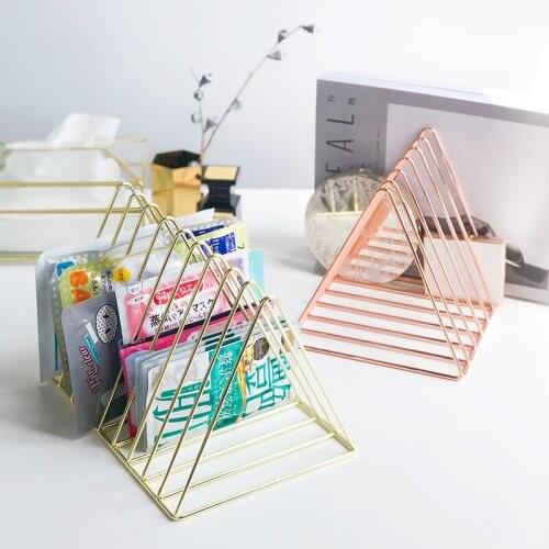 Nordic gold wrought iron bookshelf ins rack rose gold plating desktop rack file mask storage rack