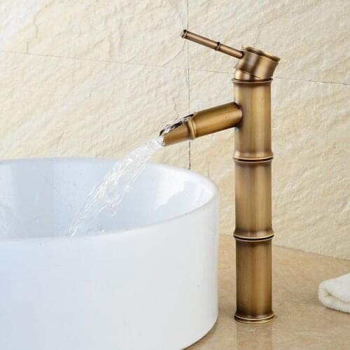 Basin Sink Bathroom Faucet Deck Mounted Hot Cold Water Basin Mixer Taps Antique Brass Lavatory Sink Tap