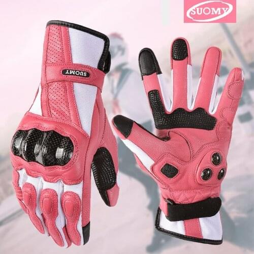 SUOMY Men Women Motorcycle Gloves Leather Moto Riding Glove Vintage Pink Cycling Gloves Off-Road Racing Equipment For Motorcycle