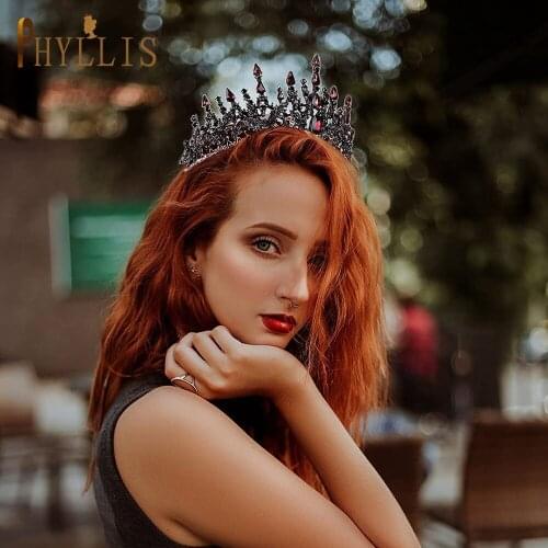 A71 Baroque Black Purple Headwear Bridal Tiara and Crown Queen Diadem Vintage Wedding Headband Bridal Hair Accessories Jewelry