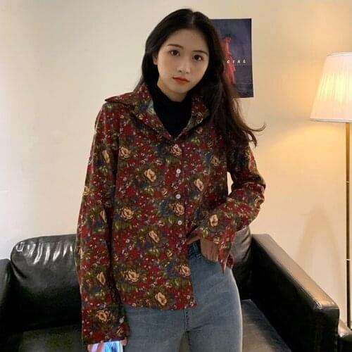 Corduroy Womens floral loose shirt