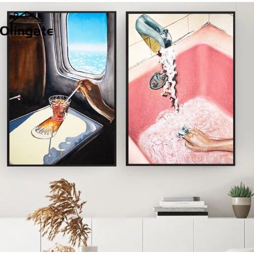 Vintage Pink Still Life Wall Art Print Retro Mid Century Mad Men Painting Print One Piece Canvas Poster Home Decor for Bathroom