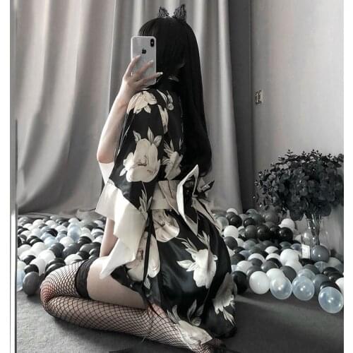 Japanese Kimono Sexy Sleepwear Cosplay Outfit for Women Traditional Style Robe Yukata Sakura Costumes Pajamas Soft Silk Belt