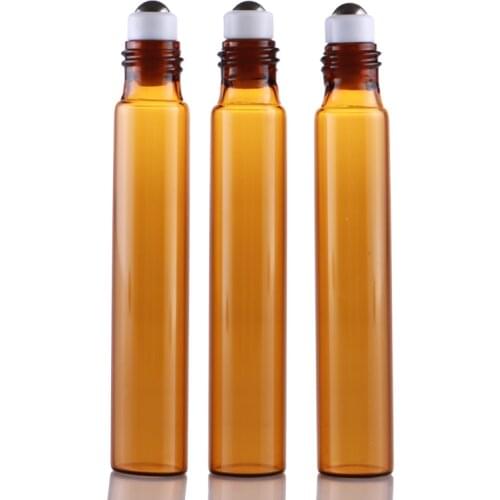 15MM*94MM 100 Pieces 10ML Brown Glass Refillable Perfume Bottle With Aluminum Cap Empty Portable Essential Oils Case